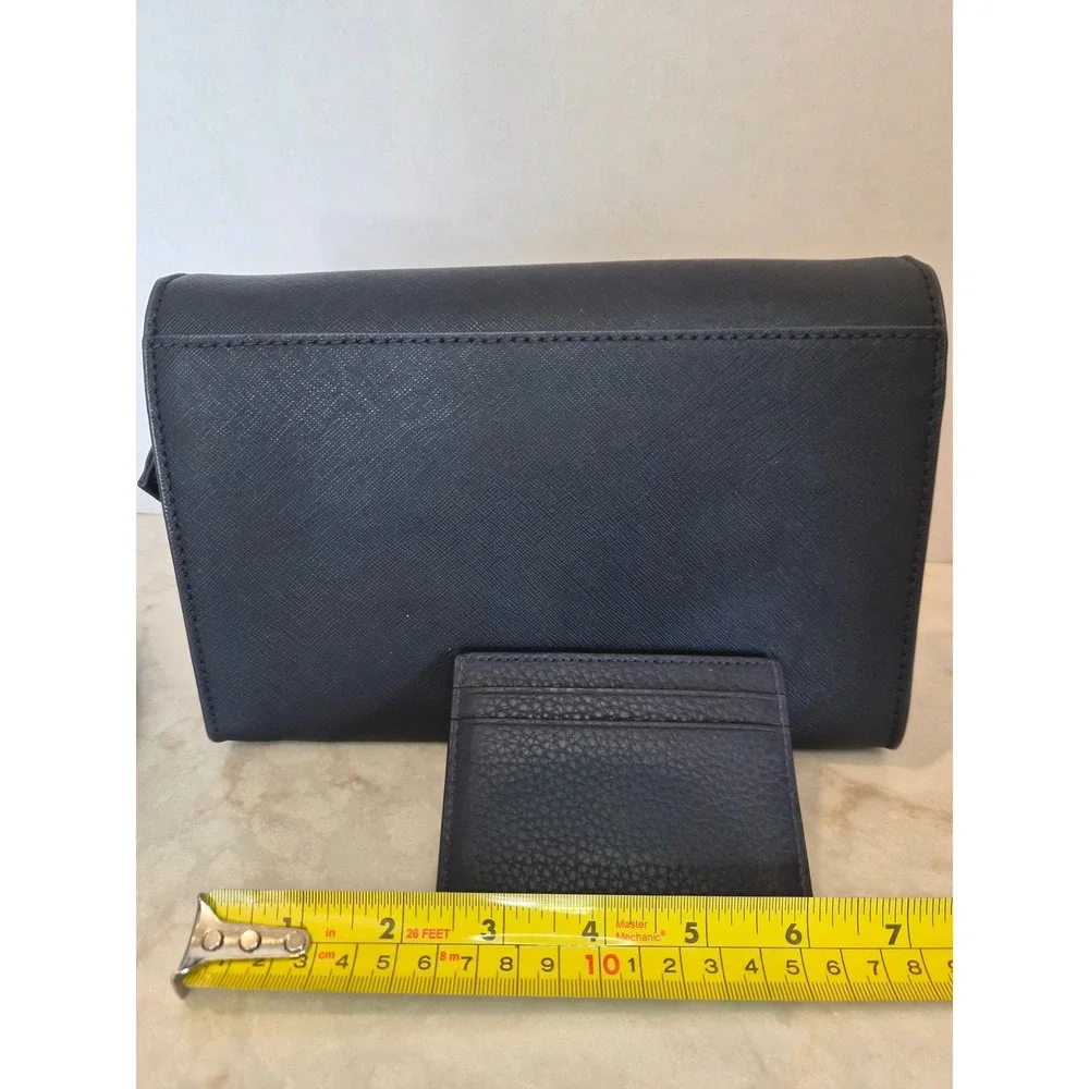 Tory Burch Robinson Navy Saffiano Leather Convertible Shoulder Bag Card Holder